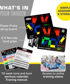 POWER PRESS Push Up Board – Home Workout Equipment, Push Up Bar with 30+ Color Coded Combo Positions for Exercise – Portable Gym Accessories for men and Women, Strength Training Equipment, Original Single Pack 25 81ch7g41UAL