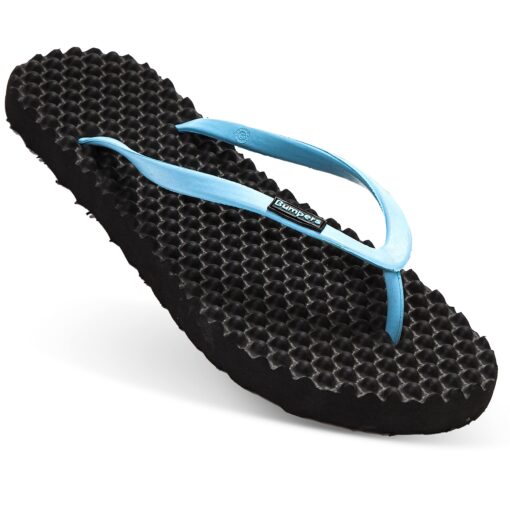 Bumpers Massage Flip Flops for Women - Indoor & Outdoor Women's Flip-Flops, Beach Sandals for Women, Acupressure Slippers 5-6 Black & Light Blue