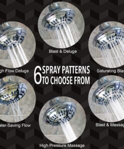 Alternative view of 6 Function Adjustable Luxury Shower Head - High Pressure Boosting, Wall Mount, Bathroom Showerhead For Low Flow Showers, 2.5 GPM - Chrome