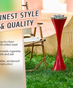 CO-Z Standing Ashtray for Outdoor Patio, Cigar Ashtrays for Cigarette Butt Receptical with Detachable Container, Contemporary Retro Ash Tray Sets for Weed 22 in. Height, Red 14 81cjs9g7S L