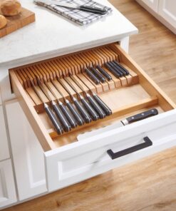 Rev-A-Shelf Dual Row Trim To Fit Knife Block Drawer Organizer with Storage Holder for Kitchen Utensils, 55 Slot Cutlery Tray, Wood, 4WDKB-1 Natural 25 81cssk33p0L