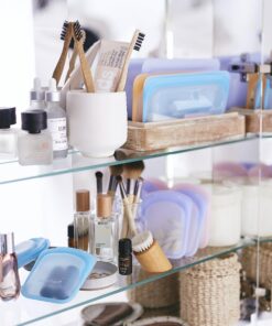 Stasher Reusable Silicone Storage Bag, Food Storage Container, Microwave and Dishwasher Safe, Leak-free, Pocket 2-Pack, Clear + Aqua 2 Pack 35 81ctqvSPnXL