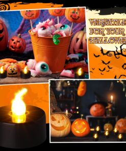 Retisee 100 Pcs Halloween Tea Light Flameless LED Candle Lights Bulk Battery Operated Votive Flickering Led Candles for Halloween Party, Fall Home Decor (Black,1.4'' x 1.4'' x 1.6'') 1.4'' x 1.4'' x 1.6'' Black 10 81cuwcr9kaL
