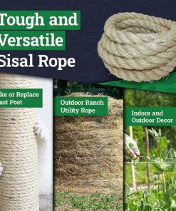 SGT KNOTS Twisted Sisal Rope for Cat Tree Replacement Parts - Sisal Twine Natural Rope and Thick Twine for Crafts, DIY, Gardening, Decor, Indoor, Outdoor Use - Sisal Rope in Multiple Lengths 1/2 inch x 10 feet 12 81cwRNd1YcL