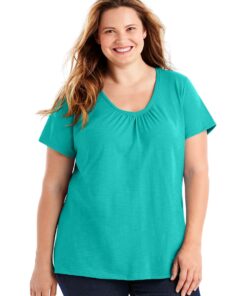 Just My Size Women's Short Sleeve Shirred V-Neck Tee 2X Eco Teal 11 81cwy4ZSJTL