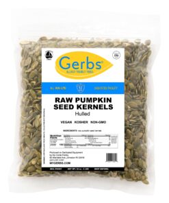 GERBS Raw Pumpkin Seed Kernels 2 LB. Resealable Bag, Top 14 Allergy Free Foods, Healthy Protein & Magnesium Packed Superfood Snack, Non GMO, No Oils, No Preservatives, Gluten & Peanut Free, Vegan, Keto, Kosher, Shelled Pepitas grown in Canada 24 81cyCJGXOFL