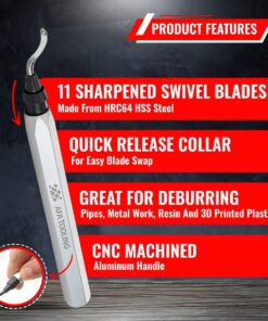 AFA Tooling - Deburring Tool with 10 Extra High Speed Steel Blades - Works on Metal, Resin, PVC Pipes, Copper, Plastic and 3D Printed Edges - Plumbing & 3D Printing Burr Removal Reamer Tool 11 BS1010 Blades 21 81d2KkyNT3L