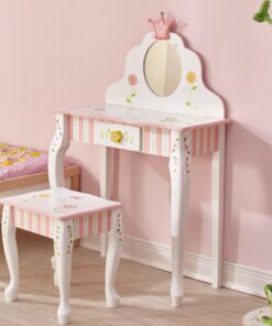 Fantasy Fields - Princess & Frog Kids Vanity Table and Stool Set , 1 drawer, Gift for Kids, White Pink, Crown 9 81d2bDJonXL 3