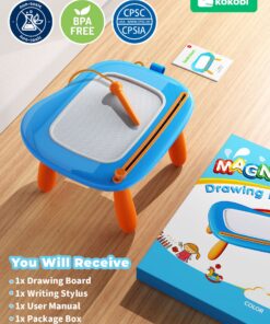KOKODI Toddler Magnetic Drawing Board with Sturdy Legs, Large Colorful Mess Free Sketch Scribble Doodle Pad, Christmas Birthday Gifts Toys for Boys Kids Preschooler Age 18 Month to 1 2 3 Years Old Blue 16 81d3QLQZUXL