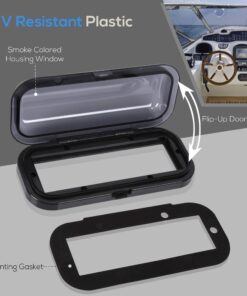 Pyle Water Resistant Marine Stereo Cover - Smoke Colored Heavy Duty Boat Radio Protector Shield with Flip-up Door & Spring Loaded Release - Mounting Gasket Included - Pyle PLMRCB1 Black Standard Packaging 17 81d59374XTL