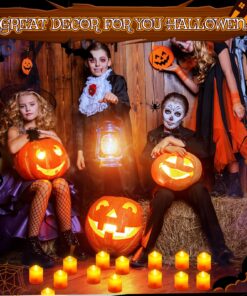 Retisee 100 Pcs Halloween Tea Light Flameless LED Candle Lights Bulk Battery Operated Votive Flickering Led Candles for Halloween Party, Fall Home Decor (Bright Orange,1.4'' x 1.4'' x 1.8'') 1.4'' x 1.4'' x 1.8'' Bright Orange 10 81d9KcKqREL
