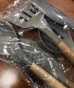 Miusco Non-Stick Silicone Kitchen Utensils Set with Natural Acacia Hard Wood Handle, 5 Pieces, Grey, BPA Free, Baking, Serving and Cooking Utensils Gray 45 81dCzpxBHML