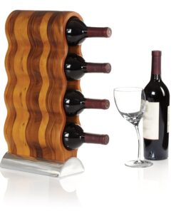 nambe Curvo Wine Rack | Wooden Wine Rack for Countertop | Wine Bottle Stand for Home Décor | Made of Acacia wood and Silver Alloy | Designed by Steve Cozzolino Brown/Silver 11 81dEVloJAL