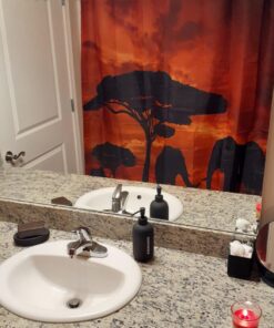 Vandarllin Mother and Baby African Elephants Bathroom Shower Curtain, Sunset Safari Theme (Orange,Black) (66" x 72") 66" x 72" 21 81dIFLPyoL
