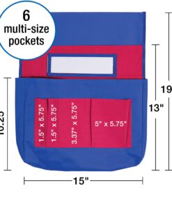 Carson Dellosa 15" W x 19" H Canvas Blue and Red Chairback Buddy Pocket Chart, Classroom Chair Organizer, Classroom Chair Storage with 6 Chair Pockets and One Student Name Tag, Seat Storage Organizer Blue & Red 1 pack 24 81dJl4h8fL