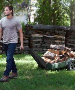 Simplay3 Yard and Garden Outdoor Cart - Long Handle Easy Turn 2 Wheel Heavy Duty Plastic Pull Cart for The Backyard 42 in. x 20 in. x 4 in. Bed, Green 9 81dKoWY5TNL