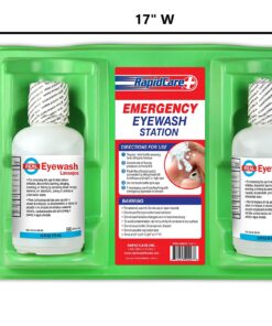 Rapid Care First Aid 8000 Eye Wash Station, FDA Compliant, Wall Mountable, 2 x 16 oz Sterile Isotonic Eye Wash Bottles, 17" x 10 3/8" x 3 1/2" Eye Wash Station: 2 x 16oz Eye Wash 9 81dKyOQovYL