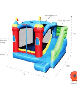 Bounceland Royal Palace Inflatable Bounce House, with Long Slide, Large Bouncing Area, Basketball Hoop and Sun Roof, 13 ft x 12 ft x 9 ft H, UL Strong Certified Blower, Castle Kids Party Theme With Blower 36 81dLfWldwcL