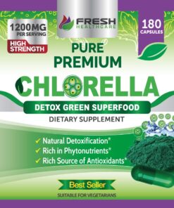 FRESH HEALTHCARE Premium Chlorella Supplement, 1200mg Pure Vegan Powder Capsules, 180 Chlorophyll and CFG Pills, Natural Detox Superfood, Naturally Contains B Vitamins and Minerals 27 81dLnnf0cCL
