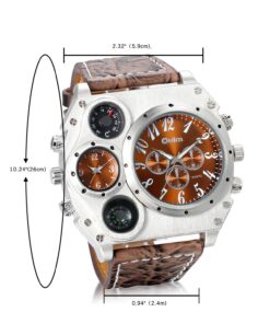 Oulm Compass Outdoor Sports Watches Analog Dark Brown Leather Strap Four Sub-dials Men Watch 14 81dMnI672sL