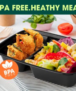 Glotoch 50 Pack 32 oz Meal Prep Containers Reusable, 2 Compartment Food Containers with Lids To Go Containers, Black Plastic Containers for Lunch-Microwave, Freezer, Dishwasher Safe, Eco-Friendly 32OZ 19 81dPPP03LfL