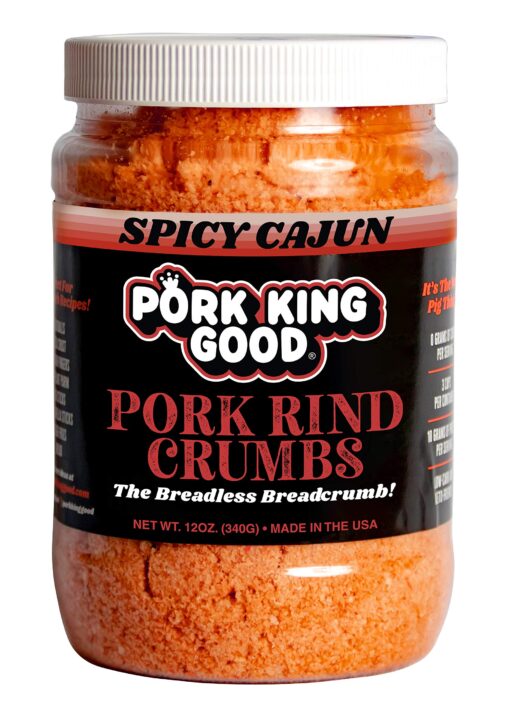 Pork King Good Spicy Cajun Low Carb Keto Diet Pork Rind Breadcrumbs!Perfect For Ketogenic, Paleo, Gluten-Free, Sugar Free and Bariatric Diets (Original) (Cajun, 12 Oz Jar) 12 Ounce (Pack of 1)