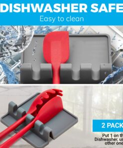 Silicone Spoon Rest for Stove Top with Drip Pad (Two Pack) - Heat Resistant, BPA Free Utensil Rest & Spoon Holder for Kitchen Counter - Grill Utensil Holder for Spatulas, Tongs, Ladles - Grey Medium - 2 Packs Gray 25 81dXFdZCFNL