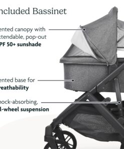 UPPAbaby Vista V2 Stroller|Convertible Single-To-Double Stroller System|Bassinet, Toddler Seat, Bug Shield, Rain Shield, and Storage Bag Included|Greyson (Charcoal Mélange/Carbon Frame/Saddle Leather) Greyson 11 81daYIxsE8L