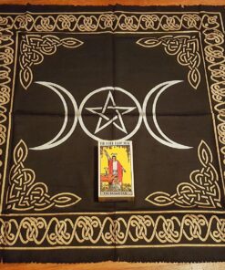 Altar Tarot Cloth: Triple Goddess With Pentagram - 24" x 24" (Gold/Silver on Black Pentacle/Pentagram) 29 81deSBPScXL