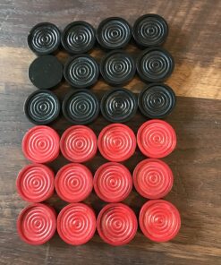 WE Games Checkers Pieces Only, Wooden Checker Board Game Pieces, 24 Red and Black Stackable Player Pieces with a Drawstring Storage Bag, 1.5 Inch Diameter Carved Versatile Backgammon Game Pieces 23 81dgGhMf4L
