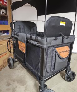 WONDERFOLD W4 Original Quad Stroller Wagon Featuring 4 High Face-to-Face Seats with 5-Point Harnesses, Easy Access Front Zipper Door, and Removable UV-Protection Canopy, Black W4_Original 36 81dgqMo418L