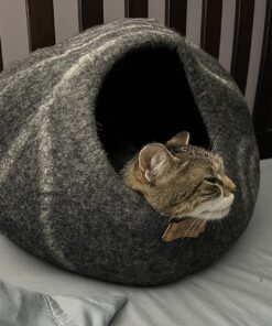 MEOWFIA Premium Felt Cat Bed Cave - Handmade 100% Merino Wool Bed for Cats and Kittens (Dark Shades) (Large, Dark Grey) Large 37 81dida2qskL