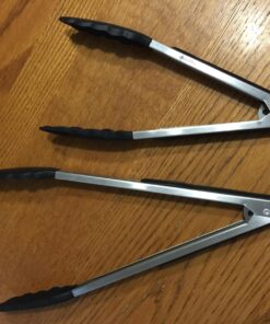 Vivree Kitchen Tongs Set - Salad & Grill Stainless Steel Serving Tongs with Silicone Tips - 9"&12" (Black) Black 81 81djZKq seL 2