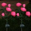 XLUX Outdoor Solar Powered Rose Lights, Decorative Flower lamp, for Garden Yard Patio Pathway Lighting, Rainproof, Pink 2 Pack 47 81dkMGKjiFS