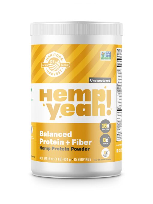 Manitoba Harvest Hemp Yeah! Balanced Protein + Fiber Powder, Unsweetened, 16oz, with 15g protein, 8g Fiber and 2g Omegas 3&6 per Serving, Keto-Friendly, Preservative Free, Non-GMO 1 Pound (Pack of 1)