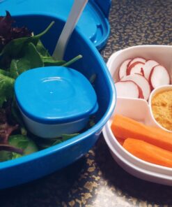 Bentgo® All-in-One Salad Container - Large Salad Bowl, Bento Box Tray, Leak-Proof Sauce Container, Airtight Lid, & Fork for Healthy Adult Lunches; BPA-Free & Dishwasher/Microwave Safe (Blue) Blue 50 81dlMJJpWtL