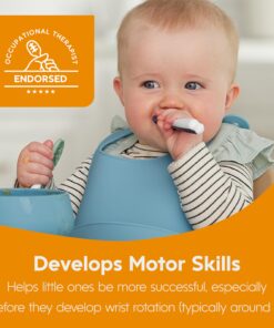 NumNum Baby Spoons Set, Pre-Spoon GOOtensils for Kids Aged 6+ Months - First Stage, Baby Led Weaning (BLW) Teething Spoon - Self Feeding, Silicone Toddler Food Utensils - 2 Spoons, Gray/Green Storm Gray/Glacier Green 24 81dlPQfVELL