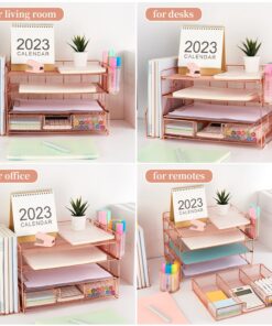 gianotter Paper Letter Tray Organizer with File Holder, 4-Tier Desk Accessories & Workspace Desk Organizers with Drawer and 2 Pen Holder for Office Supplies (Rose Gold) Rose Gold 28 81do8wL9xsL