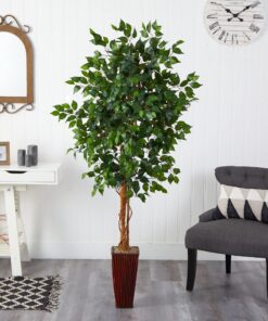 Nearly Natural 5931 6ft. Ficus Tree with Bamboo Planter,Green 8 81dpbqJC74L