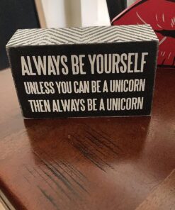 Primitives by Kathy Chevron Trimmed Box Sign,Wood, Paper, 3" x 5", Be A Unicorn 1 17 81dpe8fkfxL