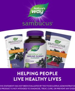 Nature's Way Sambucus Elderberry Immune Gummies, Daily Immune Support for Kids and Adults*, with Vitamin C, Vitamin D3, Zinc, Gluten Free, Vegetarian, 60 Gummies (Packaging May Vary) 60 Count (Pack of 1) Elderberry Gummies, 60ct 28 81dr0ljGlCL 1