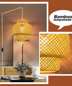 Plug in Pendant Light, Rattan Hanging Lights with Plug in Cord, Hand Woven Bamboo Lampshade Hanging Lamp with 15ft Hemp Rope, On/Off Switch, Plug in Pendant Light Fixture for Living Room Bedroom 26 81drm3iXctL
