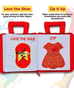 Pockets of Learning Personalized My Quiet Book - Montessori Basic Life Skills Activity Toys | Interactive Preschool Activity Busy Book for Toddlers & Children, Soft Fabric Original Quiet Travel Book 18 81dsp99yKUL