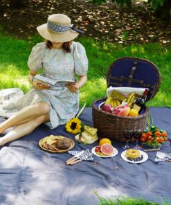 Unique Willow Picnic Basket for 2 Persons, Natural Wicker Picnic Hamper with Service Set and Insulated Cooler Bag - Best Gifts for Father Mother Shabby Chic 15 81dtWPz8W6L