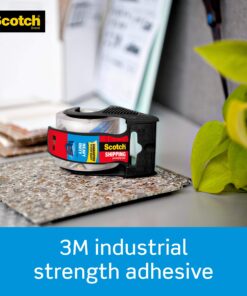 Scotch Heavy Duty Packaging Tape, 1.88" x 22.2 yd, Designed for Packing, Shipping and Mailing, 3M Industrial Strength Adhesive, 1.5" Core, Clear, 1 Roll with Dispenser (142-BL) Black Dispenser 14 81dtylNn69L