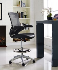 Modway Attainment Vinyl Drafting Chair - Drafting Stool With Flip-Up Arm in Black 47 81dufHum2SL