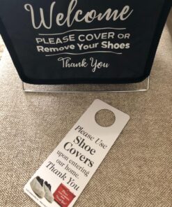 Foldable Shoe Cover Holder (Blue) with Bonus: Please Use Shoe Covers, Double Sided, Door Hanger Blue 29 81dwKXOLxL