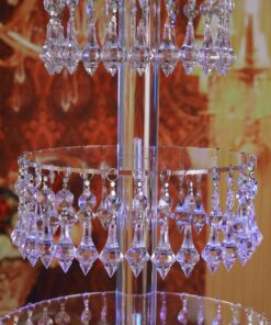 Alternative view of Pre-Installed Crystal Beads- 4 Tier Acrylic Cupcake Tower Stand with Hanging Crystal Bead-Wedding Party Cake Tower (4 Tier with Feet) (4RF-Crystal) 4 Tier With Base