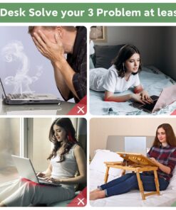 Alternative view of Laptop Desk Nnewvante Adjustable Bed Desk Table Bamboo with USB Fan Foldable Bed Tray w' Drawer 21.6" with Fan