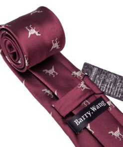 Barry.Wang Fun Animal Ties for Men Designer Handkerchief Cufflink WOVEN Casual Necktie Set A Burgundy Dinasour 20 81dz65cjgL